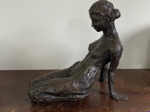 Kneeling Bronze Female figure by Stuart Anderson, 2005. Edition of 15. 22 x 21 cms.